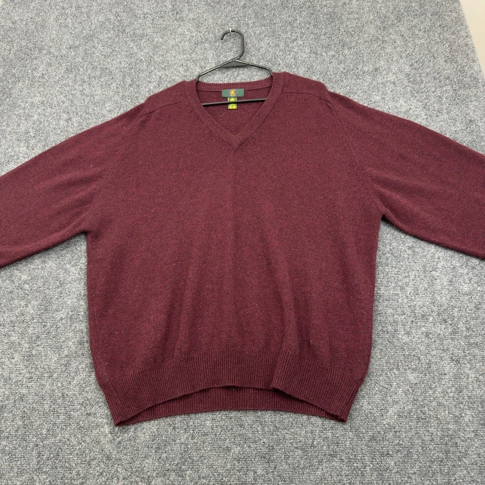 Vintage Club Room Sweater Mens XL Burgundy Lambswool V Neck‎ Classic Preppy